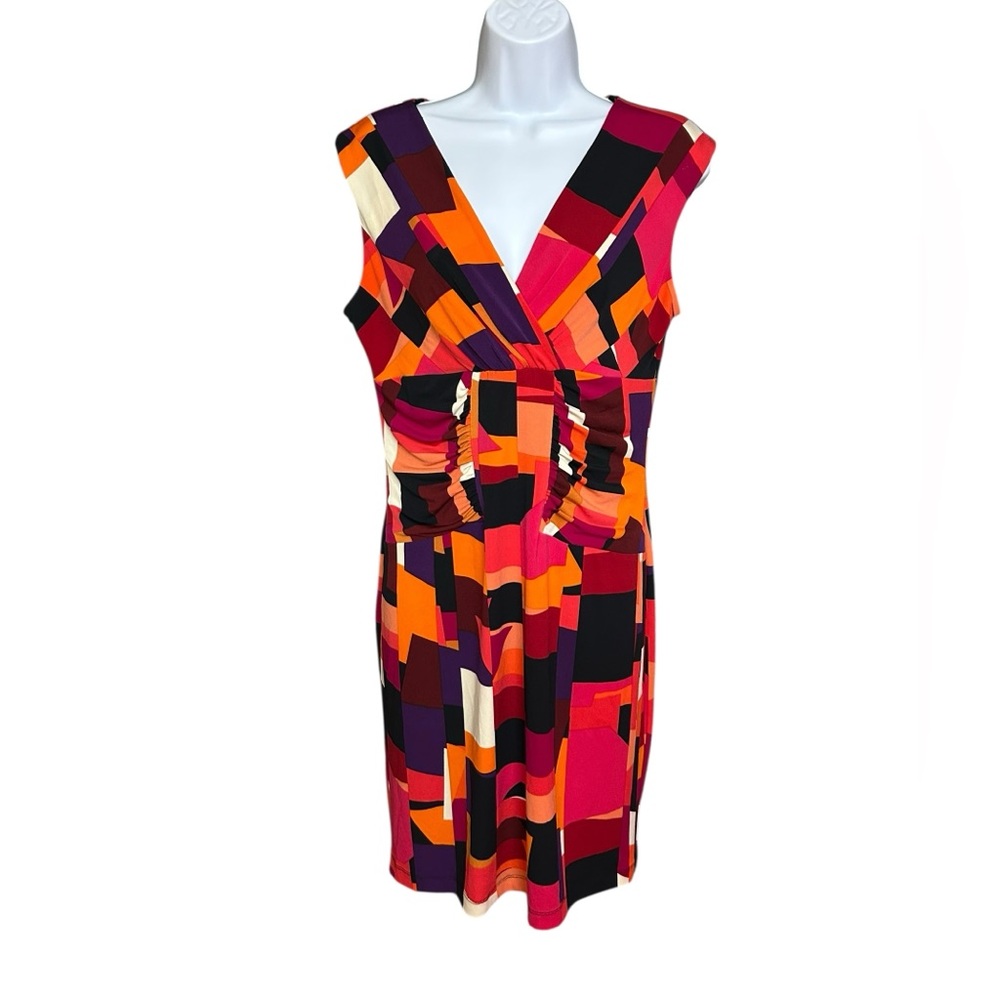 Calvin Klein Geometric Abstract Ruched Sheath Career Dress Size 6